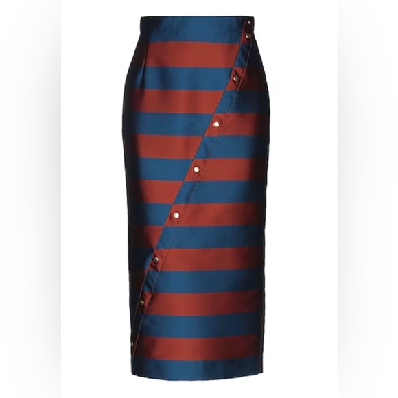 Nwt Stella Jean Navy and Rustic Brown Striped Midi Skirt Sz S - Picture 1 of 14